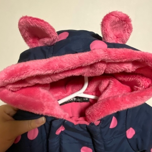 George Infant Girl Snowsuit, Size 0-3 Months. Blue, Pink Polka Dots - Picture 6 of 9